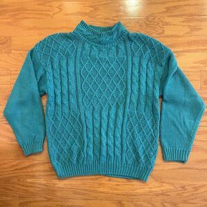 Vintage 90s Cable Knit Sweater Ramie Cotton Fisherman Chunky Cozy Heritage M